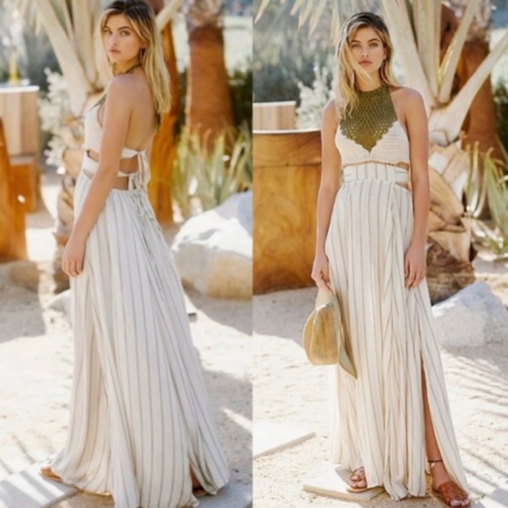 Free People Harper Crochet Halter Maxi Dress